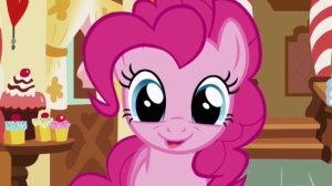 Pinkie Pie from My Little Pony: Friendship is Magic is smiling with large eyes.