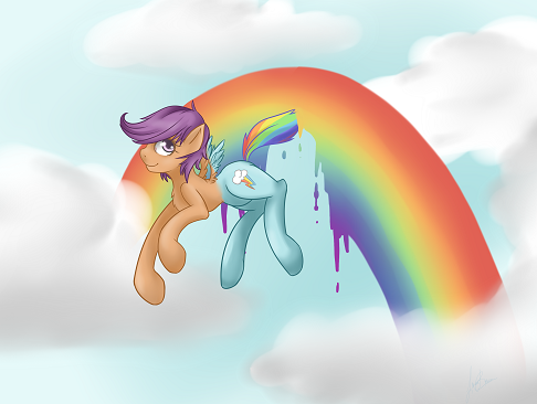 Scoots trying to turn herself into Rainbow Dash
