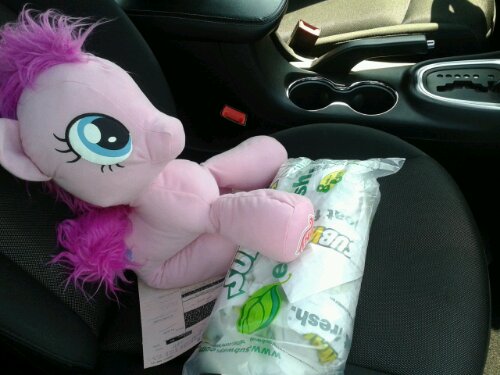 The sandwiches are from Subway, and My Little Pony is from Toys R Us