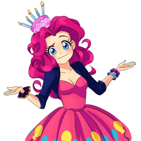 Pinkie, her hat is actually supposed to be like this Shrug rather than actually being a cake