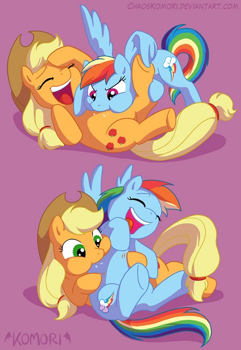 It must be hard to tickle Applejack and Rainbow Dash when you don't have any fingers.