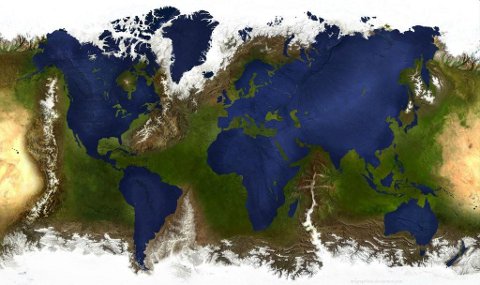 The earth, with inverted oceans and landmass