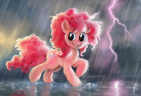 Static electricity from the charged atomsphere frizzes Pinkie fur n the rain